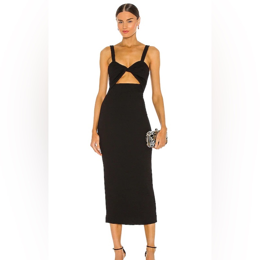 Shona Joy Simone Fitted Cutout Black Midi Dress Size 4
